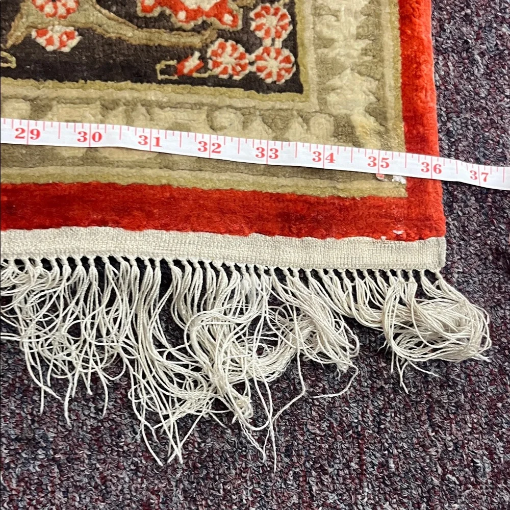 Vintage silk hand tied Orange and Black  Rug